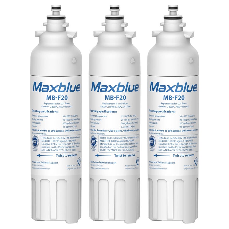 Maxblue ADQ73613401 Refrigerator Water Filter, Replacement for LGÂ® LT800PÂ®, ADQ73613402, ADQ73613408, ADQ75795104, Kenmore 9490, LSXS26326S, LMXC23746S, WF-LT800P, 469490, LMXC23746D, Pack of 3 - Image 1